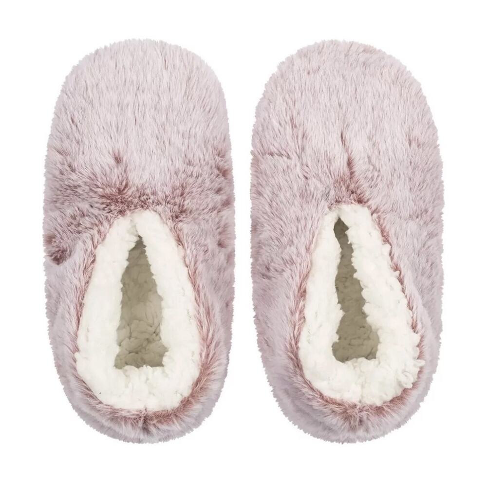 NEW Lemon Women’s Pink Faux Fur Slipper Sock Non-Slip Pull-On Size 8